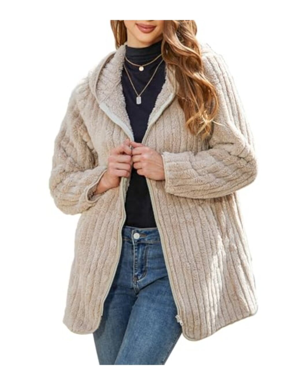 Women Sherpa Fleece Jacket Hooded Full Zip Winter Warm Coat S-5XL
